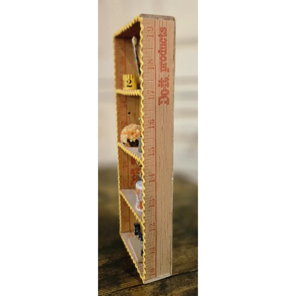 Sewing Room Decor - sewing notions in mini‎ ruler-edged diorama display